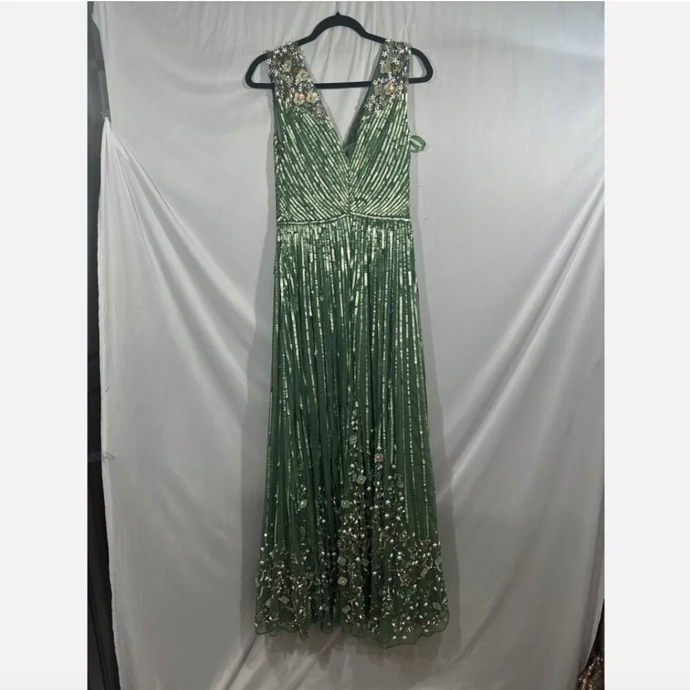 NWT$798 Mac Duggal [ 8 ] Sequin Floral Embellished‎ Evening Gown Sage Green Q728 - Picture 14 of 16